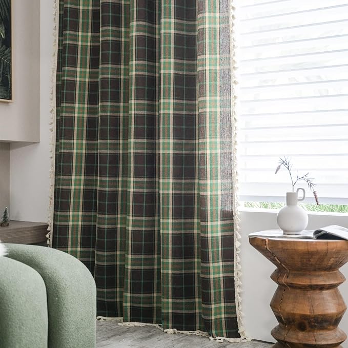 Sutuo Home Boho Curtains for Kitchen Nursery, Christmas Vintage Plaid Curtains - Image 2