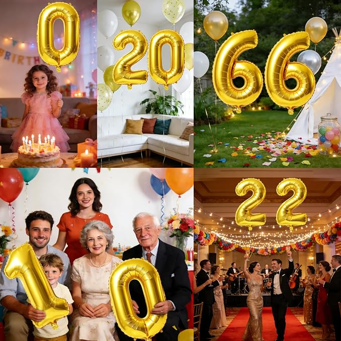40 Inch Number 66 Balloons for 66th Birthday Party Decorations, 0-100 Gold - Image 7