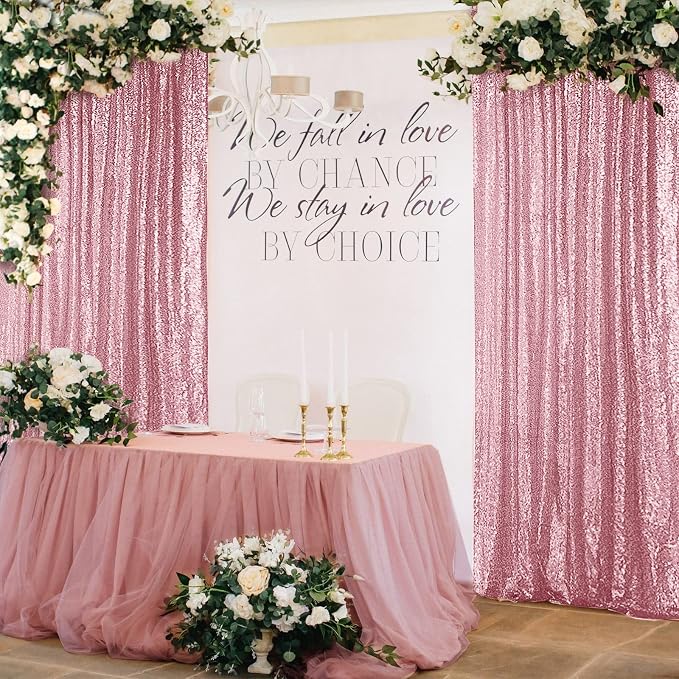 Hahuho Rose Pink Sequin Backdrop Curtain, Banquet Decoration（2 Panels, 2FT x 8FT - Image 4
