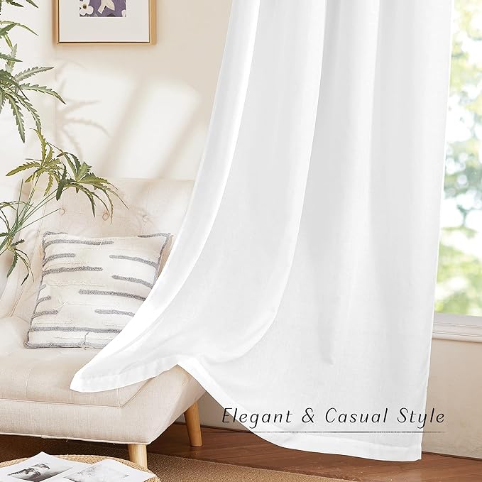 NICETOWN Thick Linen White Curtains 90 inch Length, Grommet Flax Linen Blend - Image 5