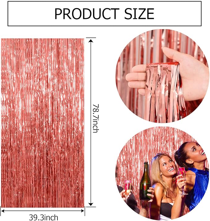20 Pack Rose Gold Fringe Curtain Backdrop Birthday Bachelorette Party - Image 7