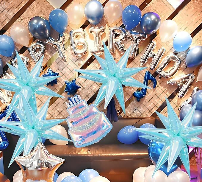 50pcs Iridescent Blue 26' Water Drop Foil Cone Mylar Balloons Holographic Blue - Image 4