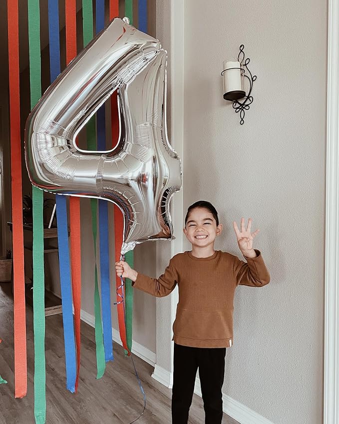 Silver Number 4 Balloon 40 Inch, 4th Birthday Party Decorations Men Women | - Image 2