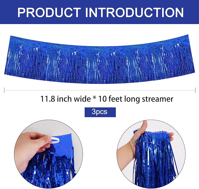 BEISHIDA Laser Blue Fringe Garland Banner 30ft Wall Tinsel Foil Streamers | - Image 2