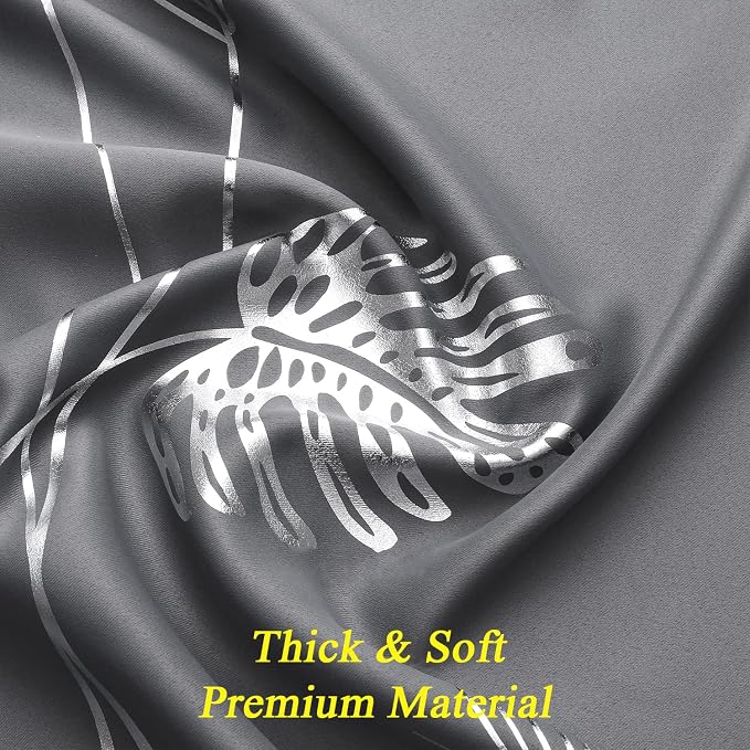 Blackout Curtains for Bedroom Living Room 84 Inches Long 2 Panels Silver Palm - Image 5