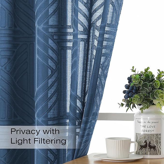 Simplebrand Dusty Blue Semi Sheer Curtains 63 Inch Length 2 Panels, Light - Image 2