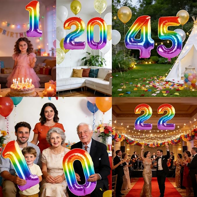 40 Inch Number 45 Balloons for 45th Birthday Party Decorations, 0-100 Rainbow - Image 7