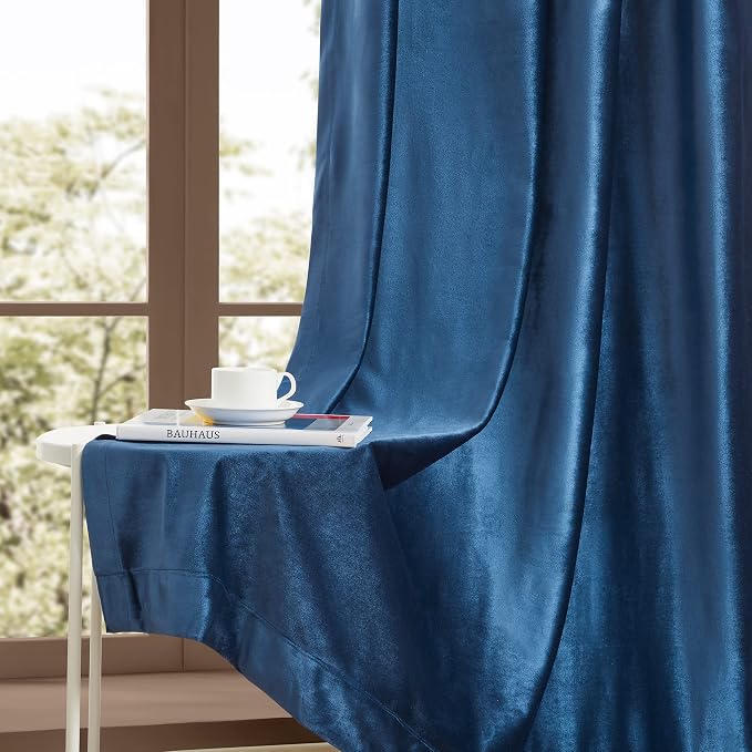 BULBUL Velvet Navy Blue Blackout Curtains 90 inch Long - Image 6