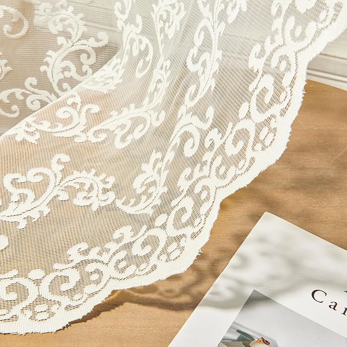 Ivory Lace Curtains 54 Inch Length 2 Panels Paisley Floral Curtains - Image 6