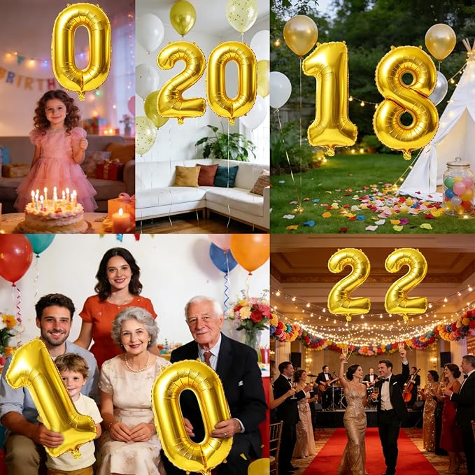 40 Inch Number 18 Balloons for 18th Birthday Party Decorations, 0-100 Gold - Image 7