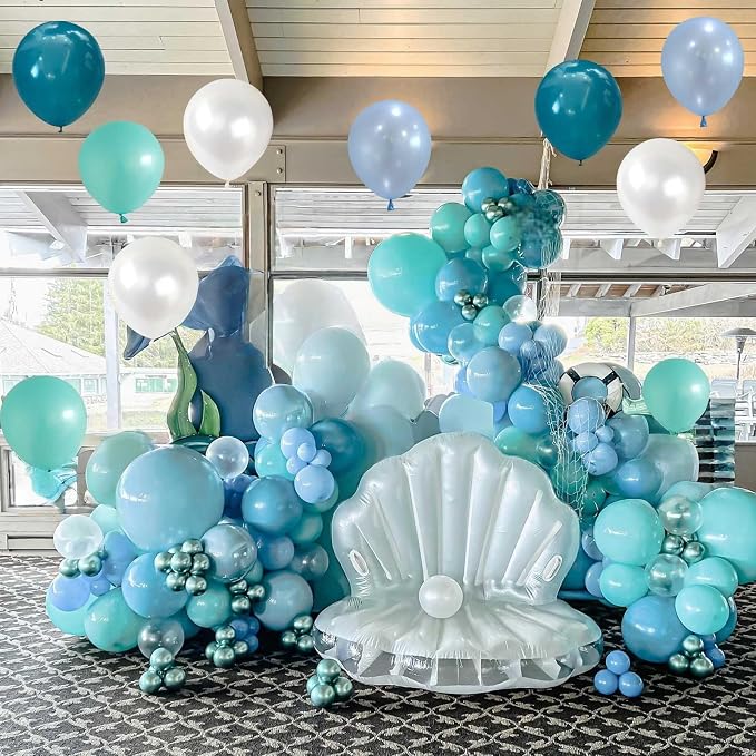 Teal Blue White Balloons 12Inch Under The Sea Balloon Ocean Balloons Turquoise - Image 4