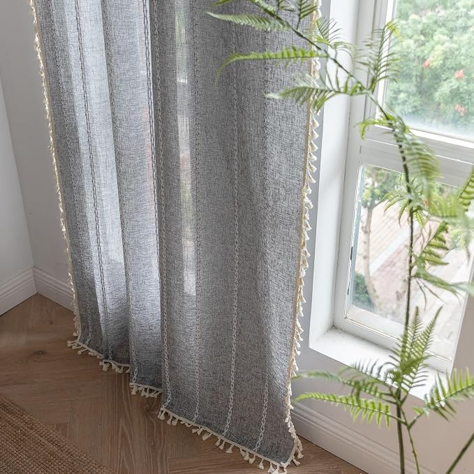Sutuo Home Boho Curtain for Bedroom Living Room Kitchen, Semi Blackout Linen - Image 4