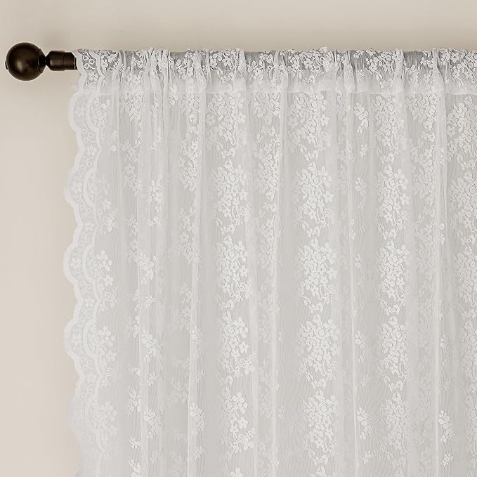 Anmao Vintage White Lace Curtains 102 Inches Long 2 Panels, Romantic Elegant - Image 6