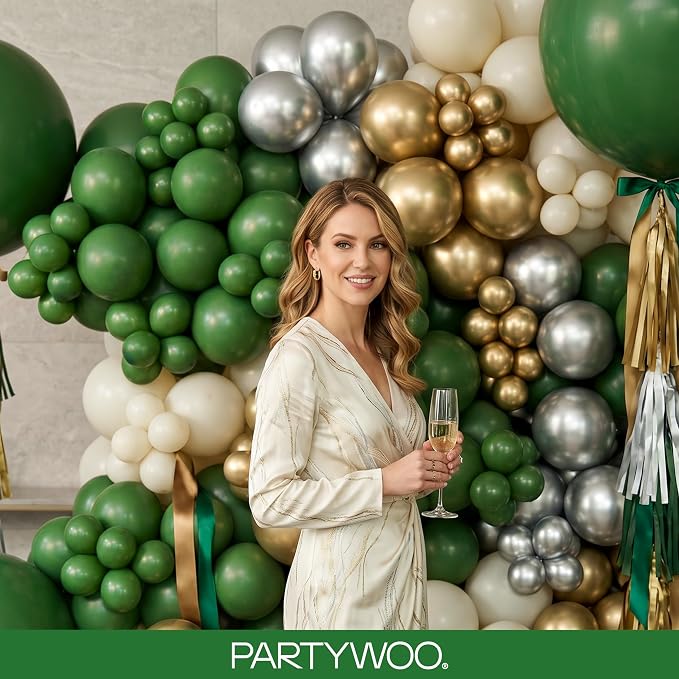 PartyWoo Dark Green Balloons 128pcs Emerald Hunter Forest Green Color | - Image 8