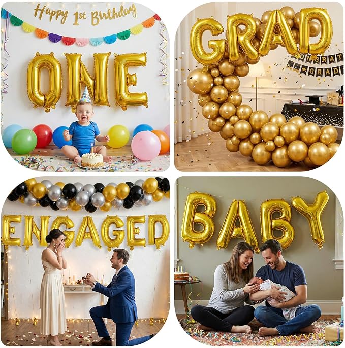 Gold Letter T Balloons, 40 Inch Large Foil Letter Balloons, Custom Phrase - Image 7