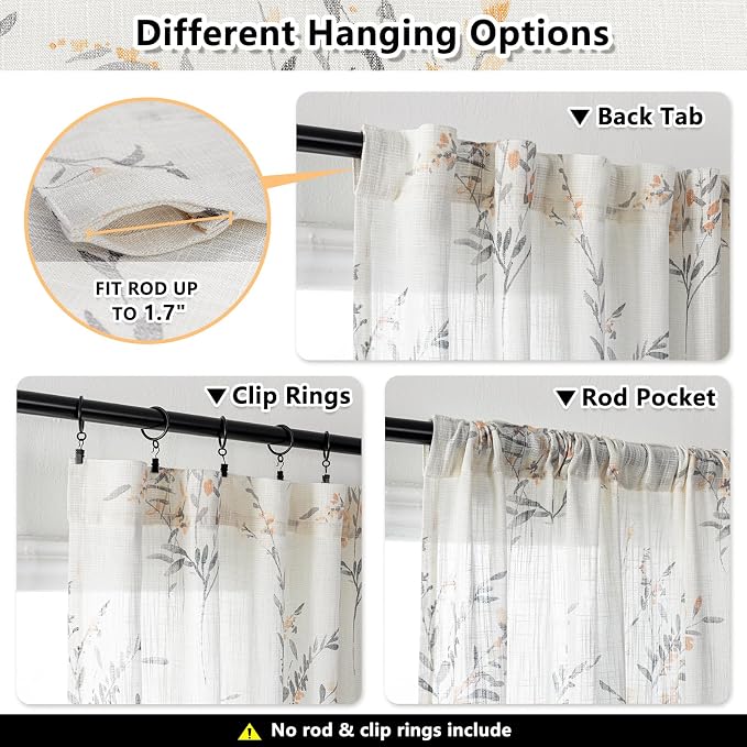 MYSKY HOME Bedroom Curtains 63 Inch Length 2 Panels Set Linen Look Semi Sheer - Image 4