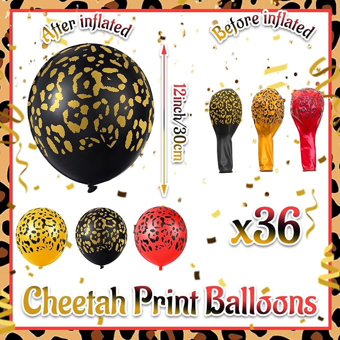 Gejoy 36 Pcs Cheetah Balloons Gold Black Red Leopard Print Balloons 12 Inch - Image 2