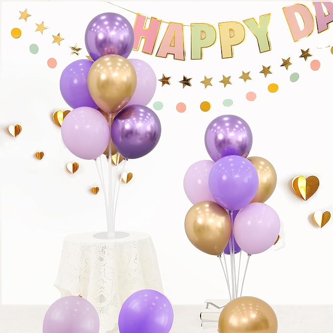 4 Sets Balloon Stands Kit for Table Purple Gold Balloons Holder Sticks - Image 5