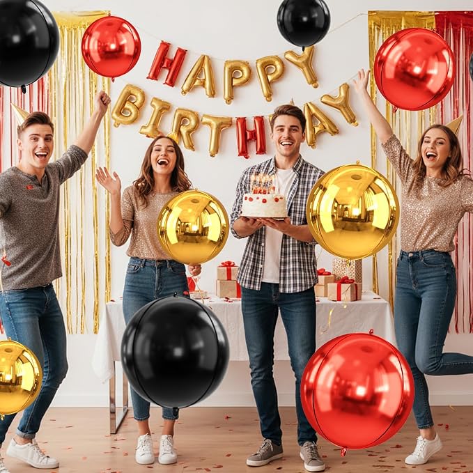 Red Gold Black Round Foil Balloons, Metallic Red Gold Black Foil Baloon - Image 8
