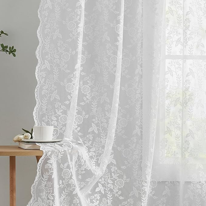 FINECITY White Floral Lace Curtains by FINECITY