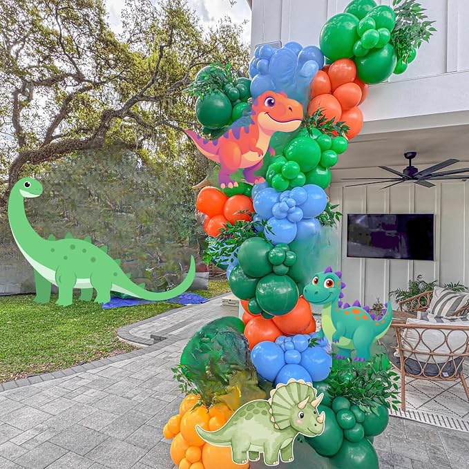 Paready Dinosaur Balloons Set, 12 Inch Helium Fruit Green Orange Blue Confetti - Image 5