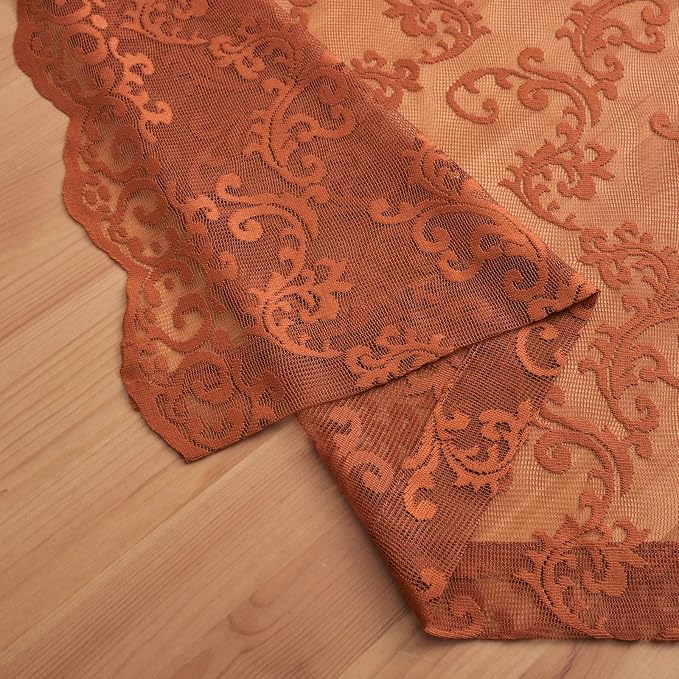Rust Lace Curtains 72 Inch Length 2 Panels Set Country Floral Paisley Curtains - Image 7