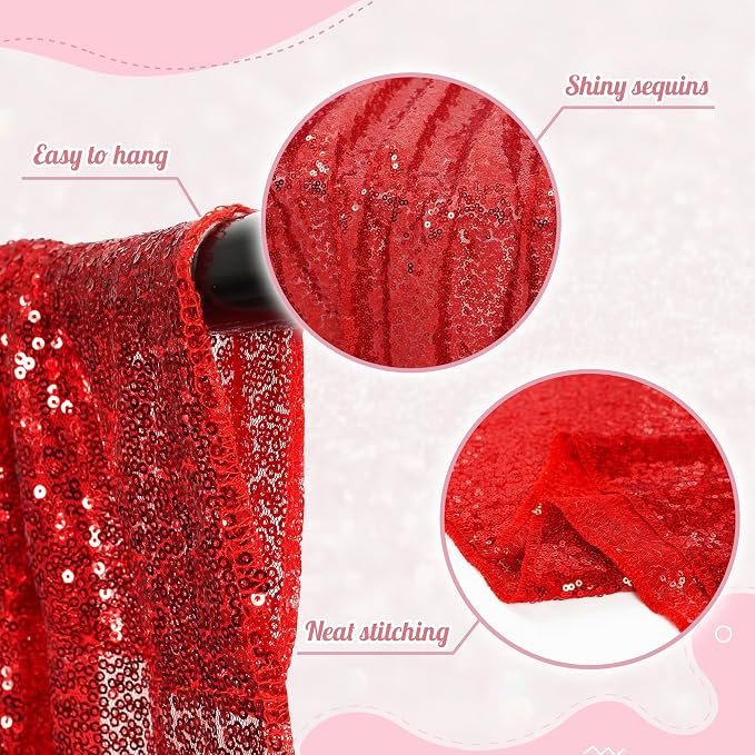 PartyDelight Red Sequin Backdrop 6x6ft Sparkly Photo Curtain | 4 Inch Rod - Image 2
