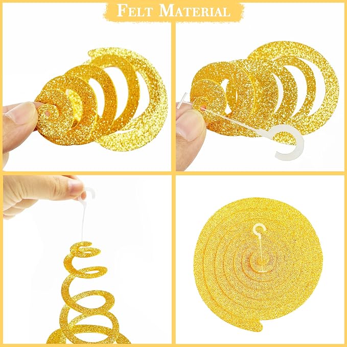 36 Pcs Maroon Gold Hanging Swirl Decorations Glitter Gold Burgundy Beige Felt - Image 4
