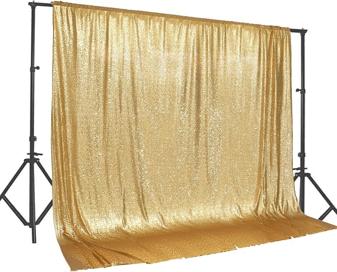 PartyDelight Gold Sequin Backdrop 20x10ft Sparkly Photo Curtain | 4 Inch Rod by PartyDelight