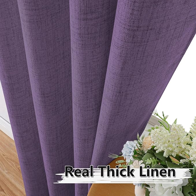 Tollpiz Short Linen Curtain Living Room Rod Pocket Semi Sheer Curtains Burlap - Image 3