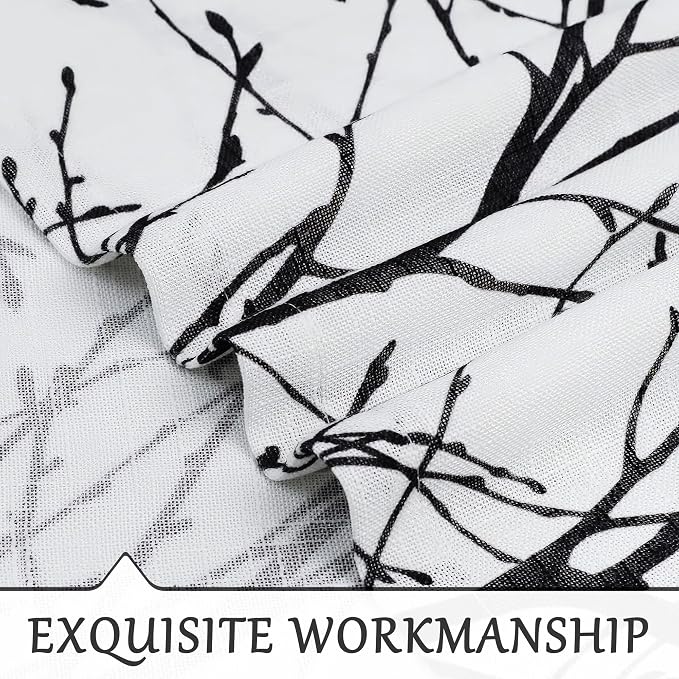 FMFUNCTEX Linen Black White Semi Sheer Print Curtains 54 Inch Long 2 Panels | - Image 4
