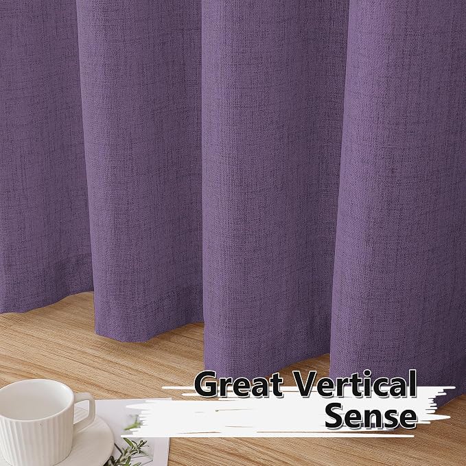 Tollpiz Short Linen Curtain Living Room Rod Pocket Semi Sheer Curtains Burlap - Image 4