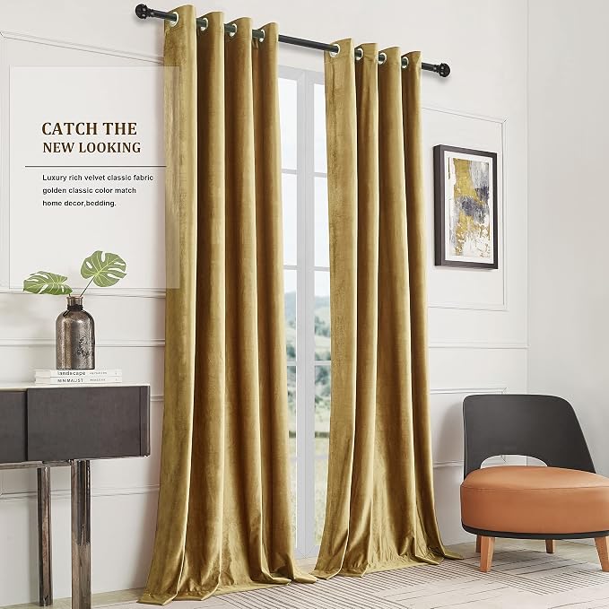 BULBUL Velvet Gold Grommet Blackout Curtains 84 inch Length - Image 9