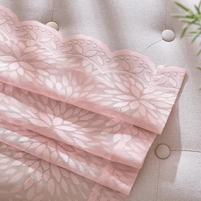 MIULEE Vintage Floral Scalloped Lace Curtains, Light Pink 52" W x 63" L | 2 - Image 5