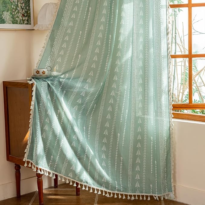 Boho Sage Green Curtains 63 inch Long - Image 2