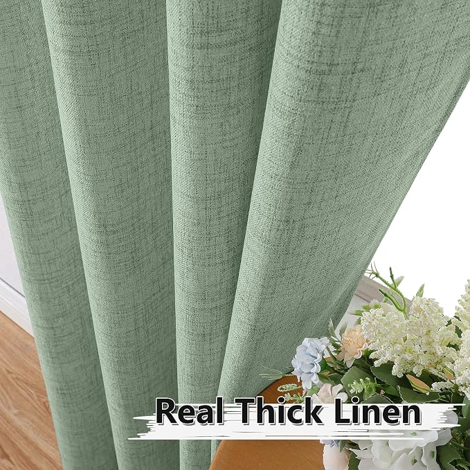 Tollpiz Short Linen Curtain Living Room Rod Pocket Semi Sheer Curtains Burlap - Image 3
