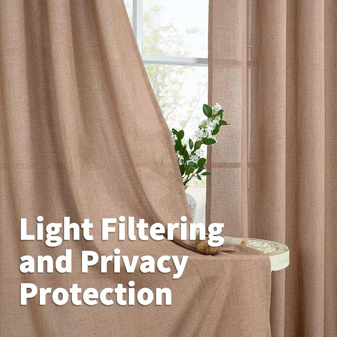 YoungsTex Mocha Brown Linen Kitchen Window Curtains 40 Inch Length, Short Semi - Image 3