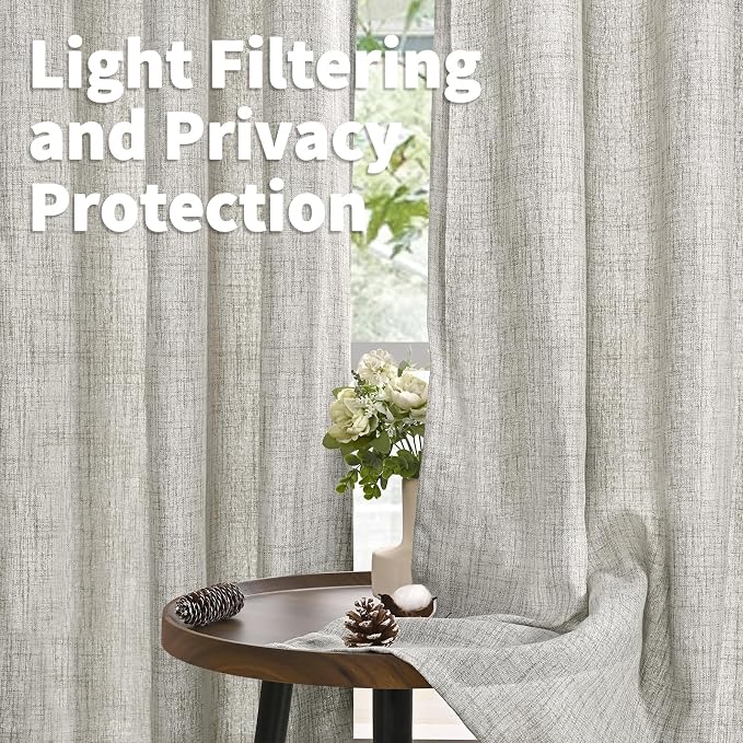 YoungsTex Linen Curtains 63 Inches Length Dark Grey Textured Light Filtering - Image 3