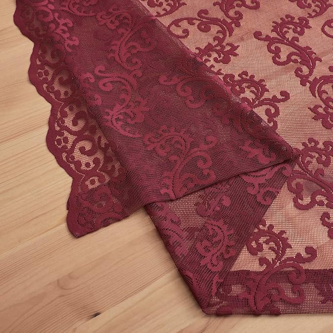 FOLKSIDE Burgundy Lace Curtains 84 Inches Long 2 Panels - Image 7