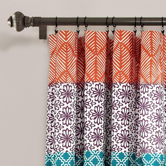 Lush Decor Bohemian Stripe Window Curtain Panels, Pair 52" W x 95" L Fuchsia & - Image 2