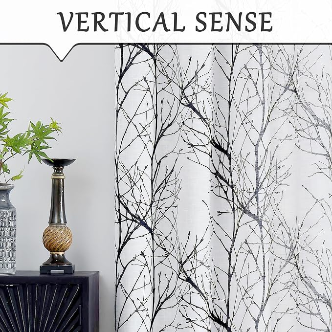 FMFUNCTEX Linen Black White Semi Sheer Print Curtains 54 Inch Long 2 Panels | - Image 7