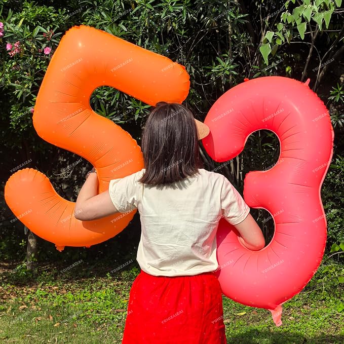 40 IN Orange Birthday Number 5 Balloon Fluorescent Orange Foil Balloon | - Image 4