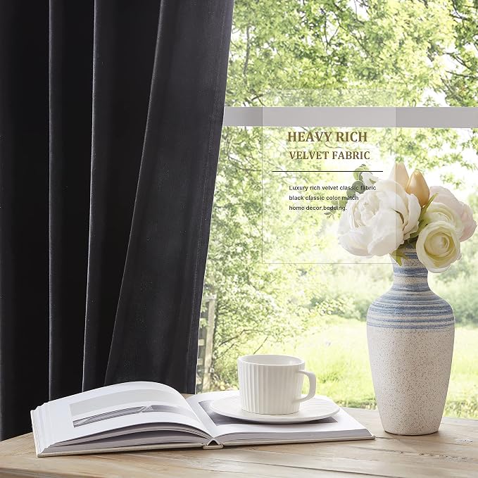 BULBUL Velvet Black Grommet Blackout Curtains 72 inch - Image 5