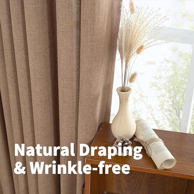 YoungsTex Mocha Brown Linen Kitchen Window Curtains 40 Inch Length, Short Semi - Image 5