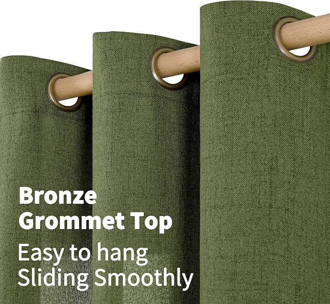 YoungsTex Olive Linen Curtains 45 Inch Length 2 Panels, Dark Green Short Drapes - Image 5