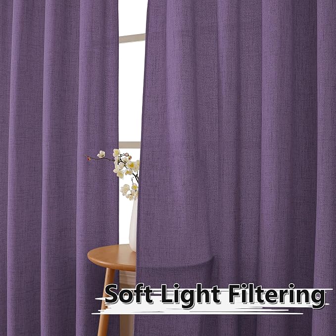 Tollpiz Linen Tier Curtain Rod Pocket Semi Sheer Half Kitchen Curtains Burlap - Image 2