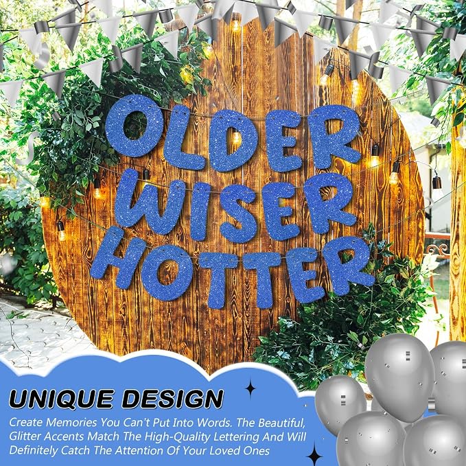 Fulmoon Set of 3 Pre Strung Older Wiser Hotter Glitter Banner Funny Birthday - Image 4