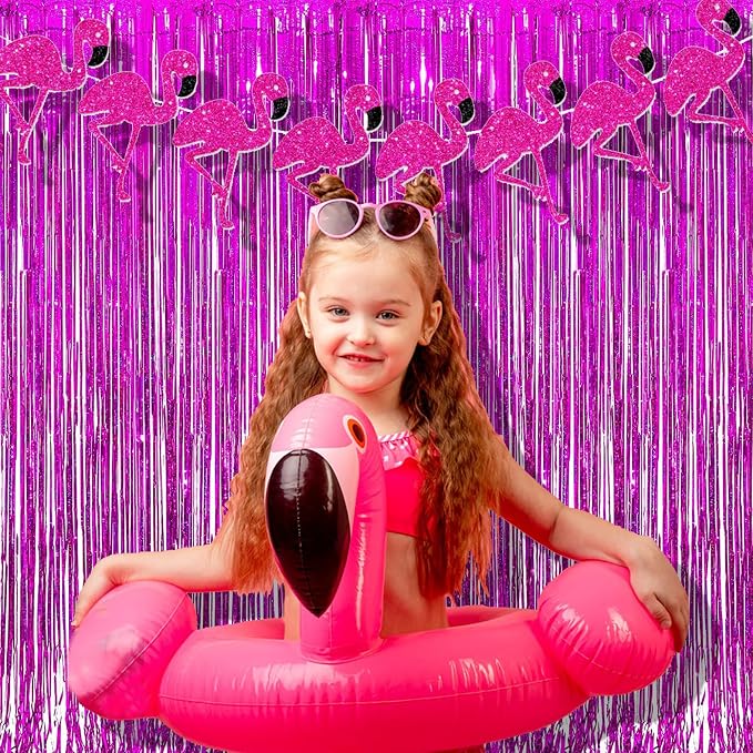 BRAVESHINE Hot Pink Foil Fringe Curtains，Metallic Party Streamers Backdrop | 2 - Image 3
