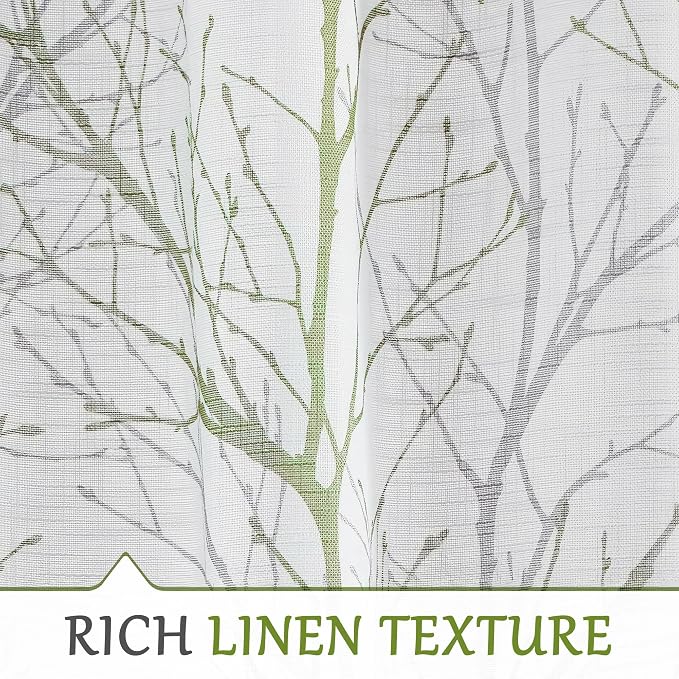 FMFUNCTEX Linen Sage Green White Semi Sheer Print Curtains 54 Inch 2 Panels | - Image 4