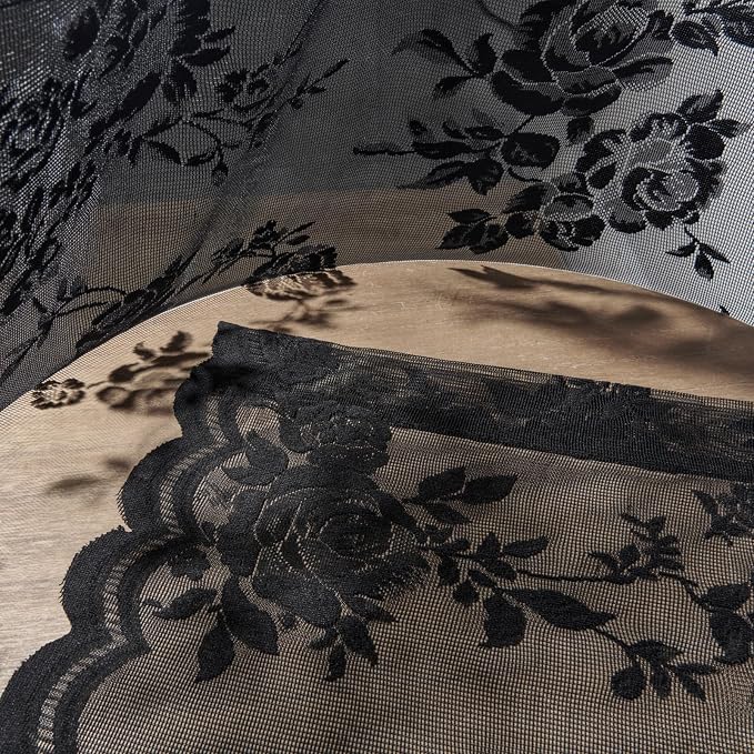 SEEKRIGHT Black Sheer Lace Curtains 96 Inches Long 2 Panels Gothic Floral - Image 8